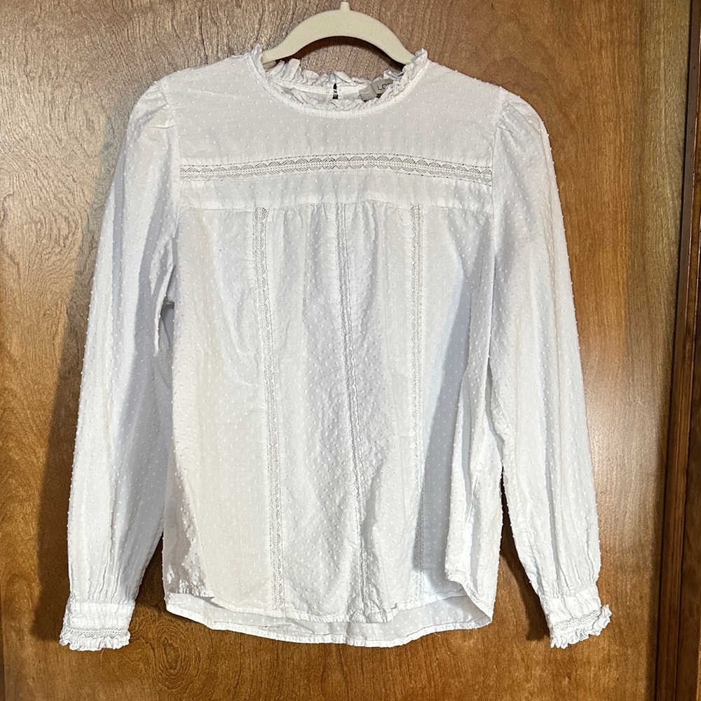 LOFT White Textured Blouse with Ruffle Cuffs